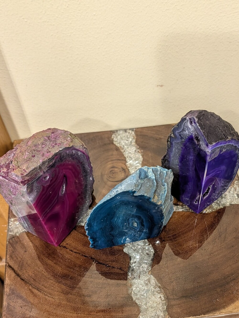 Agate Geode Sections 3pc Set Teal, Pink & Purple - Picture 5 of 16
